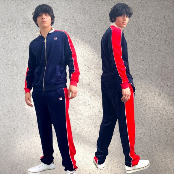 Men’s Fila Navy | Red | Gardenia Pipping Velour Casual Outfit Set Tracksuits NWT - Picture 2 of 2